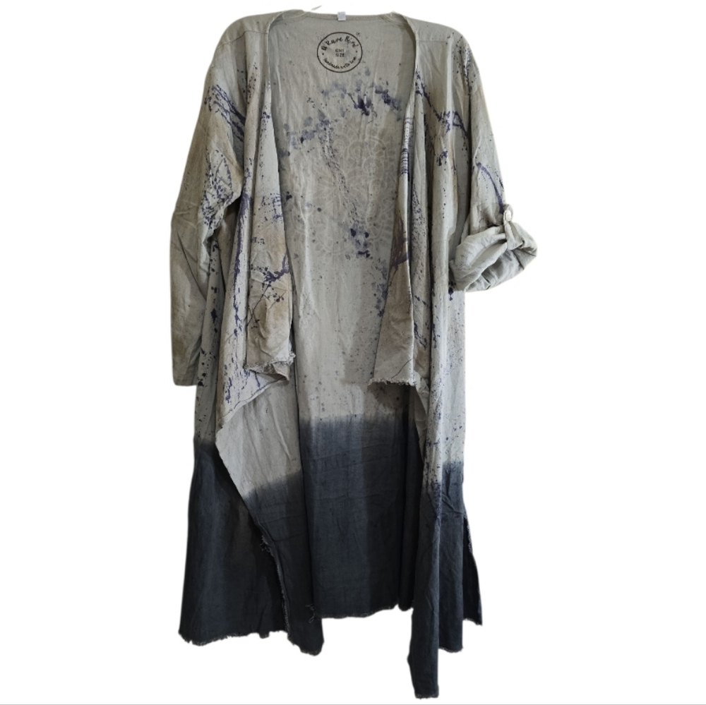 A Rare Bird Flyaway Duster Kimono One Size Gray Black Spatter Ombre Aztec Back - Picture 2 of 8